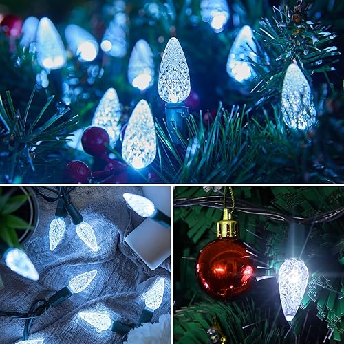 Miniatura 6 de C6 - Guirnalda de luces LED de Navidad, paquete de 2 tiras de luces de fresa de 20 pies con 60 luces LED con temporizador y 8 modos de luz para