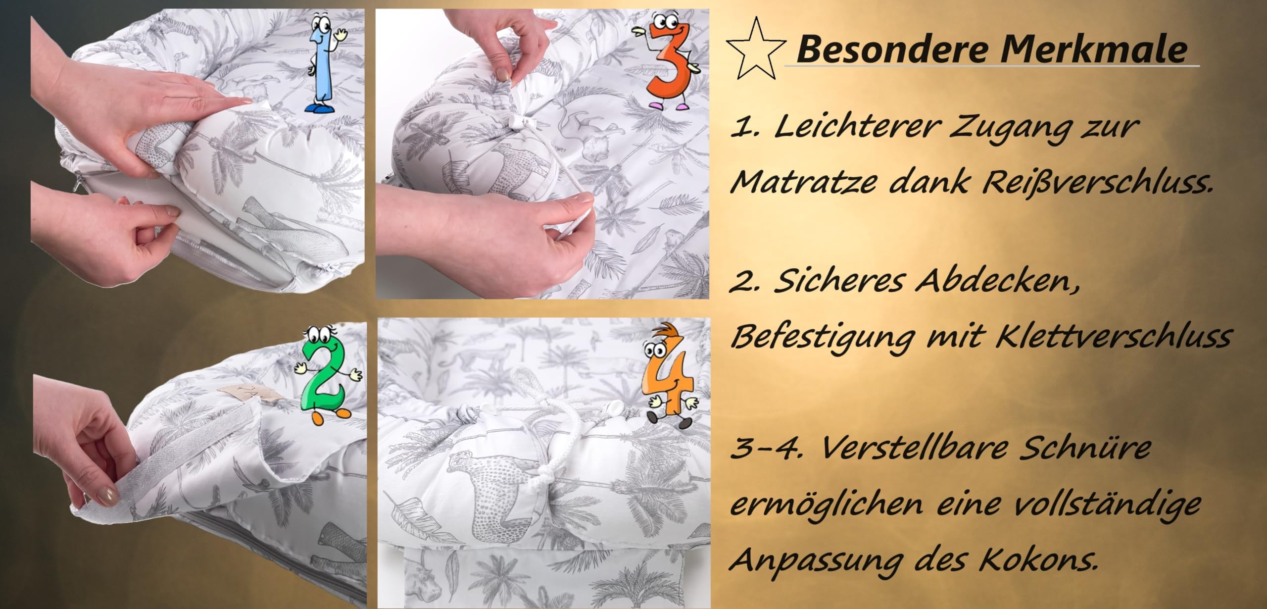 Babynestchen Gans - 80x45cm - Warmer Baby Nestchen für Babybett - Schlafnest fürs Schlafen - Bettnestchen Babys Kokon Kuschelnest