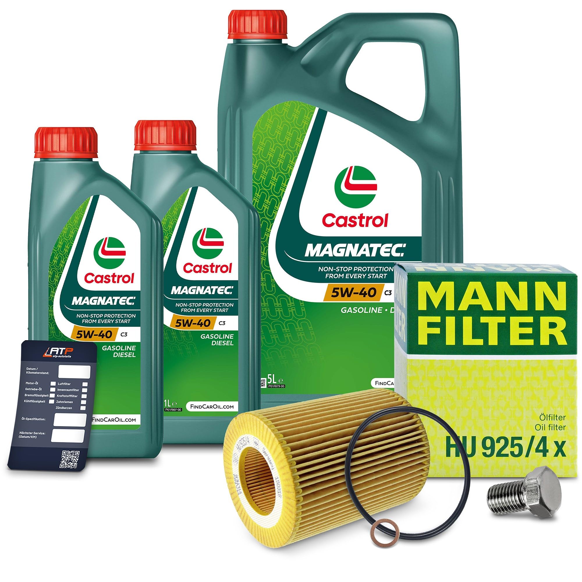 1x Ölwechsel Set - MANN-FILTER ÖLFILTER + 7 L CASTROL MAGNATEC 5W-40 C3