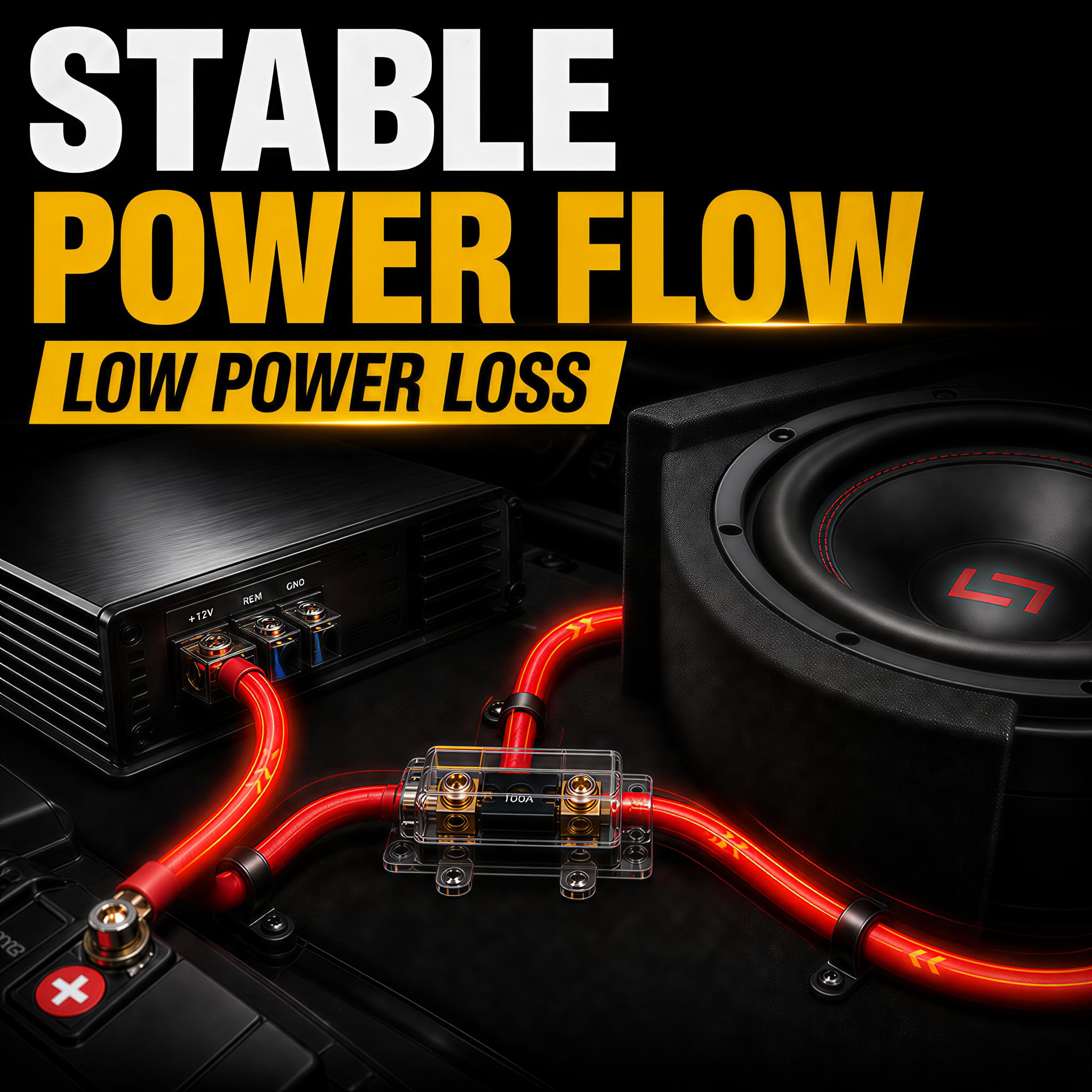 Kit di cablaggio per amplificatore da 4 gauge Ture 4 AWG, kit di cablaggio per subwoofer per auto che ti aiuta a creare collegamenti e porta energia alla tua radio, subwoofer e