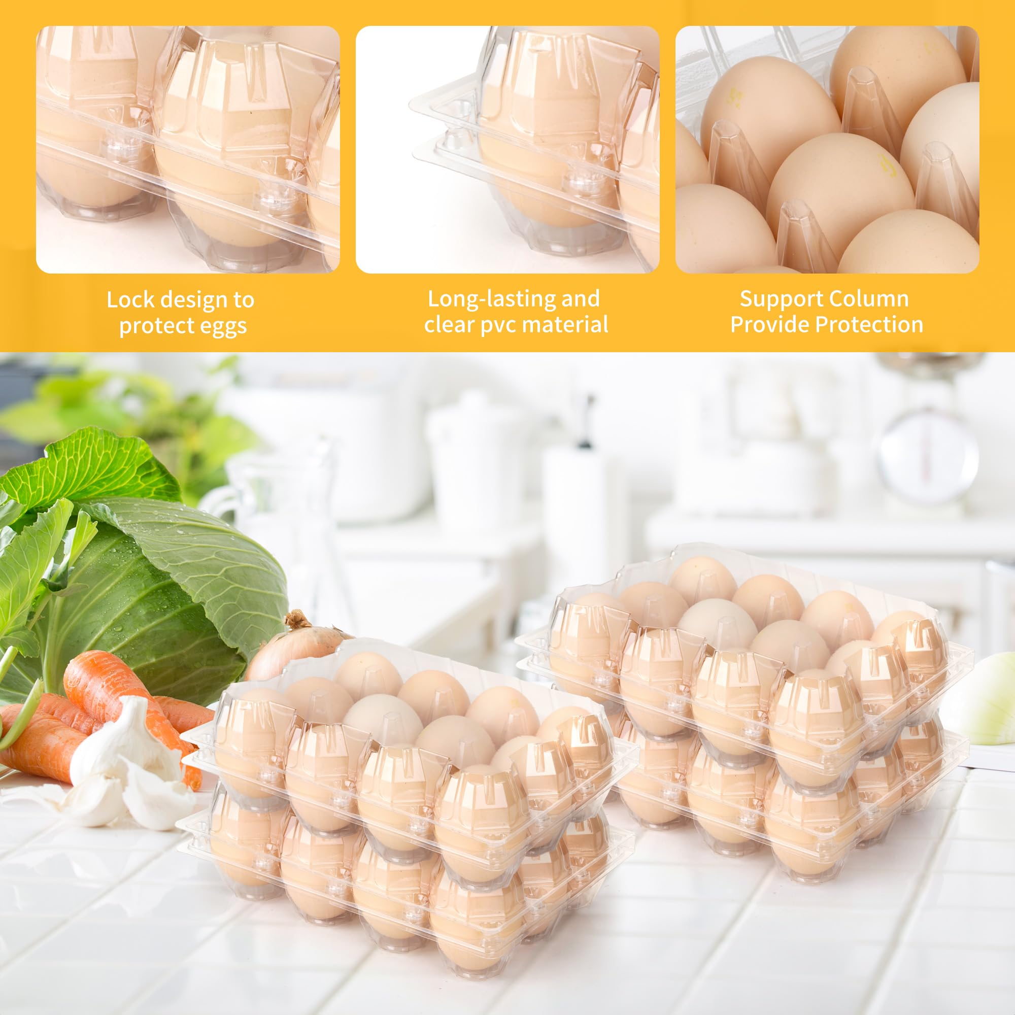 Paquete de 100 cajas de huevos de plástico baratas a granel, 12 unidades, cajas de huevos transparentes en blanco de 3 x 4 rejillas, perfectas para refrigeradores, mercados de granja de pollos