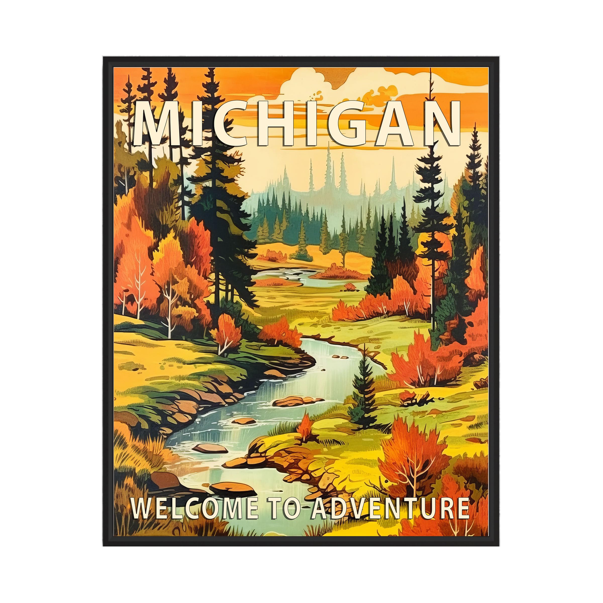 Michigan Scenery Poster Art Print, Michigan Poster Wall art Decor, Michigan State Map Travel Poster, Home Office Wall Decoration, Bedroom, Living Room