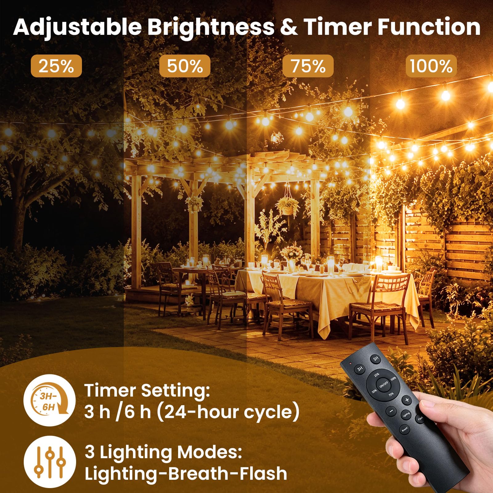 Rintea Catena Luminosa Esterno 30 m, LED Bianco Caldo 2700 K, IP44, Telecomando