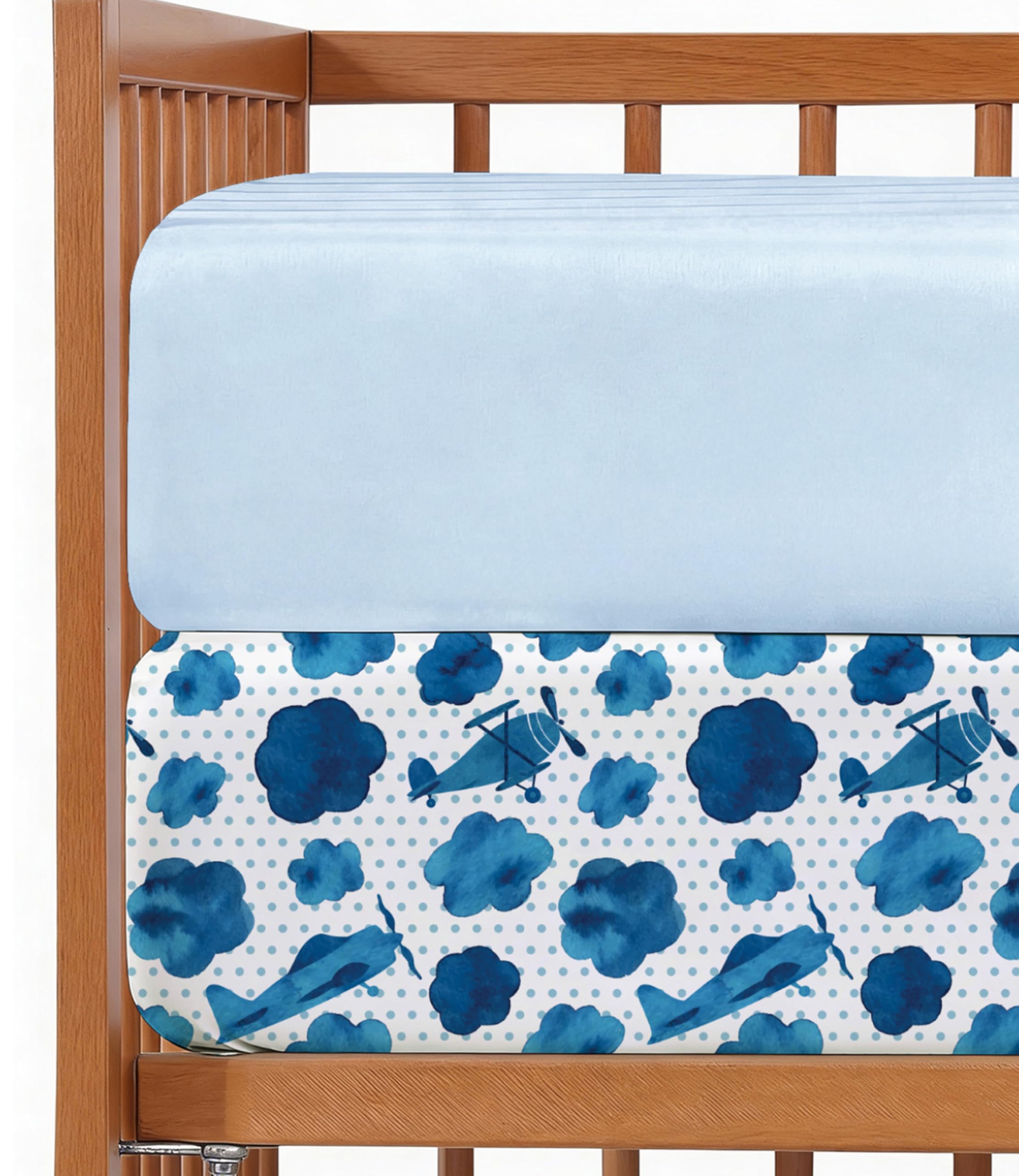 2-Pack Mini Crib Sheets Fitted - Pack N Play Sheets - 38 x 24in, Plane Sky
