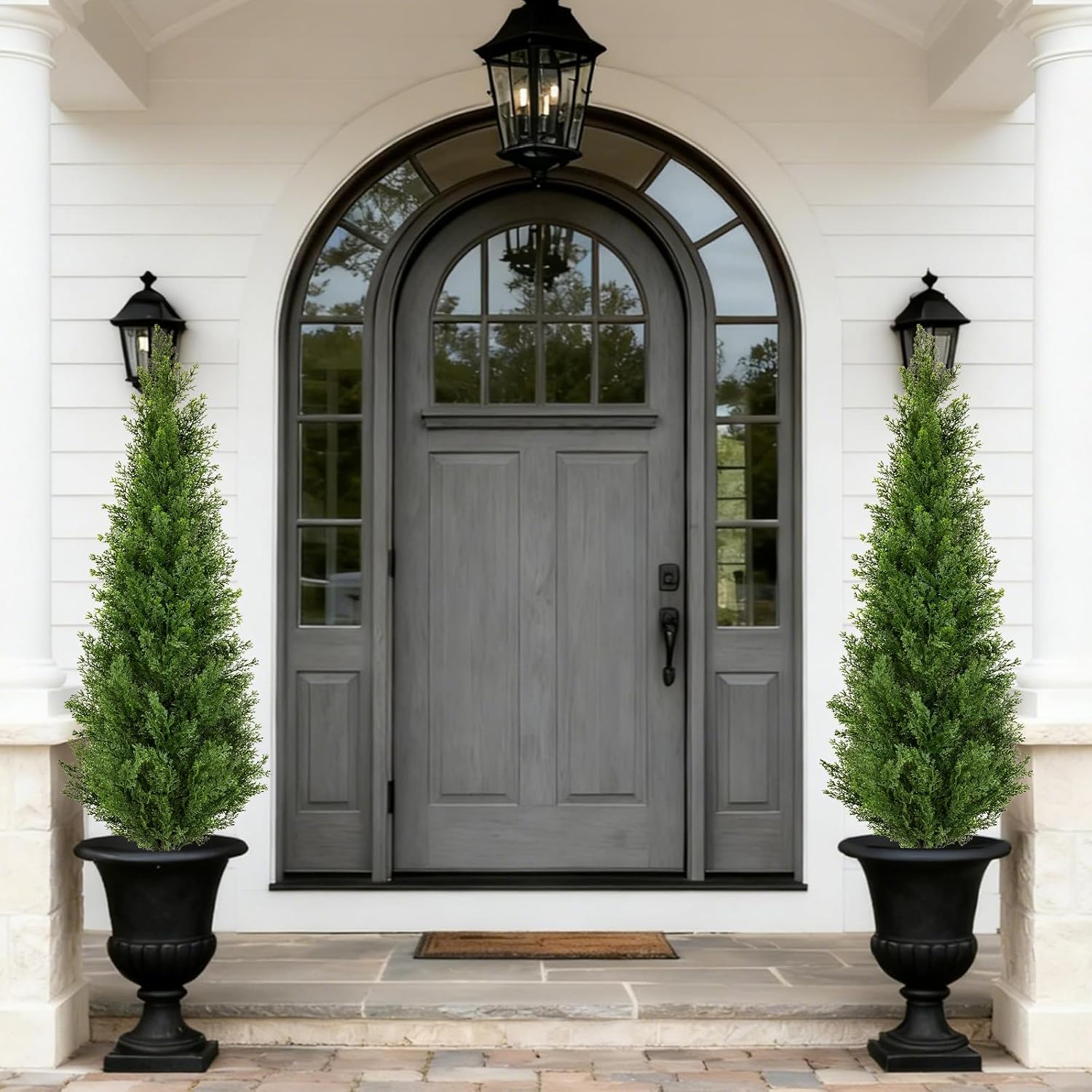 2 Pack 4ft Artificial Cedar Topiary Trees with Ground Spike, Realistic Fake Plants Tree UV Resistant Artificial Plants Indoor Outdoor Faux Plants Evergreen Bushes Shrubs for Porch Garden Office