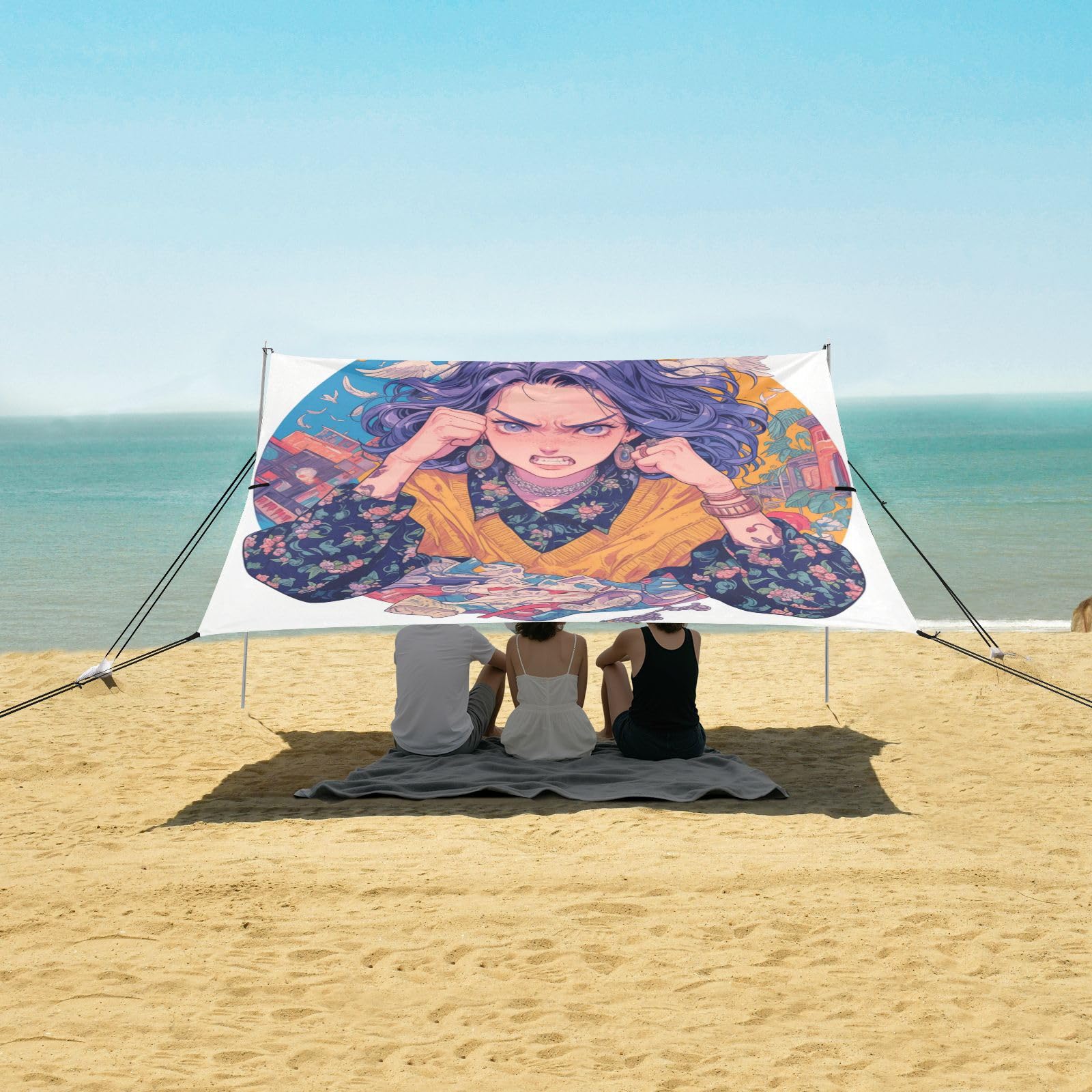Angry Man Old Lace Beach Canopy UPF50+ Protezione impermeabile portatile con sacchi di sabbia e pala per campeggio, picnic, cortile