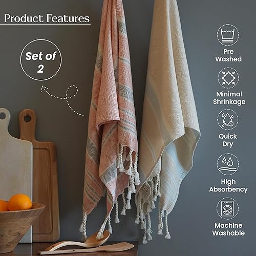 Miniatura 2 de The Fine Living Co. - Juego de 2 toallas de mano turcas, 100% algodón, toallas de mano de cocina y baño, toallas de mano decorativas para baño,