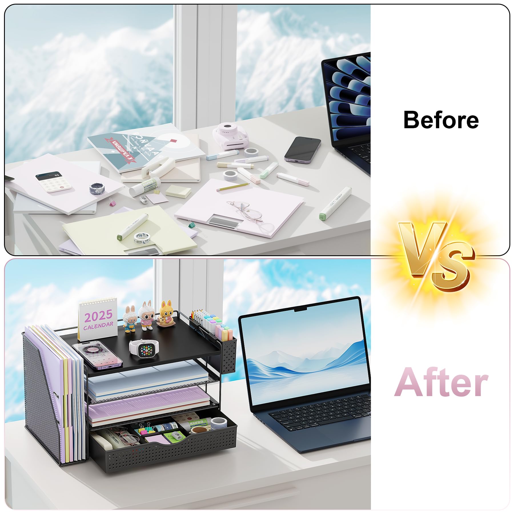 Wood Desk Organizers and Accessories with File Holder & Catalog Racks view 2