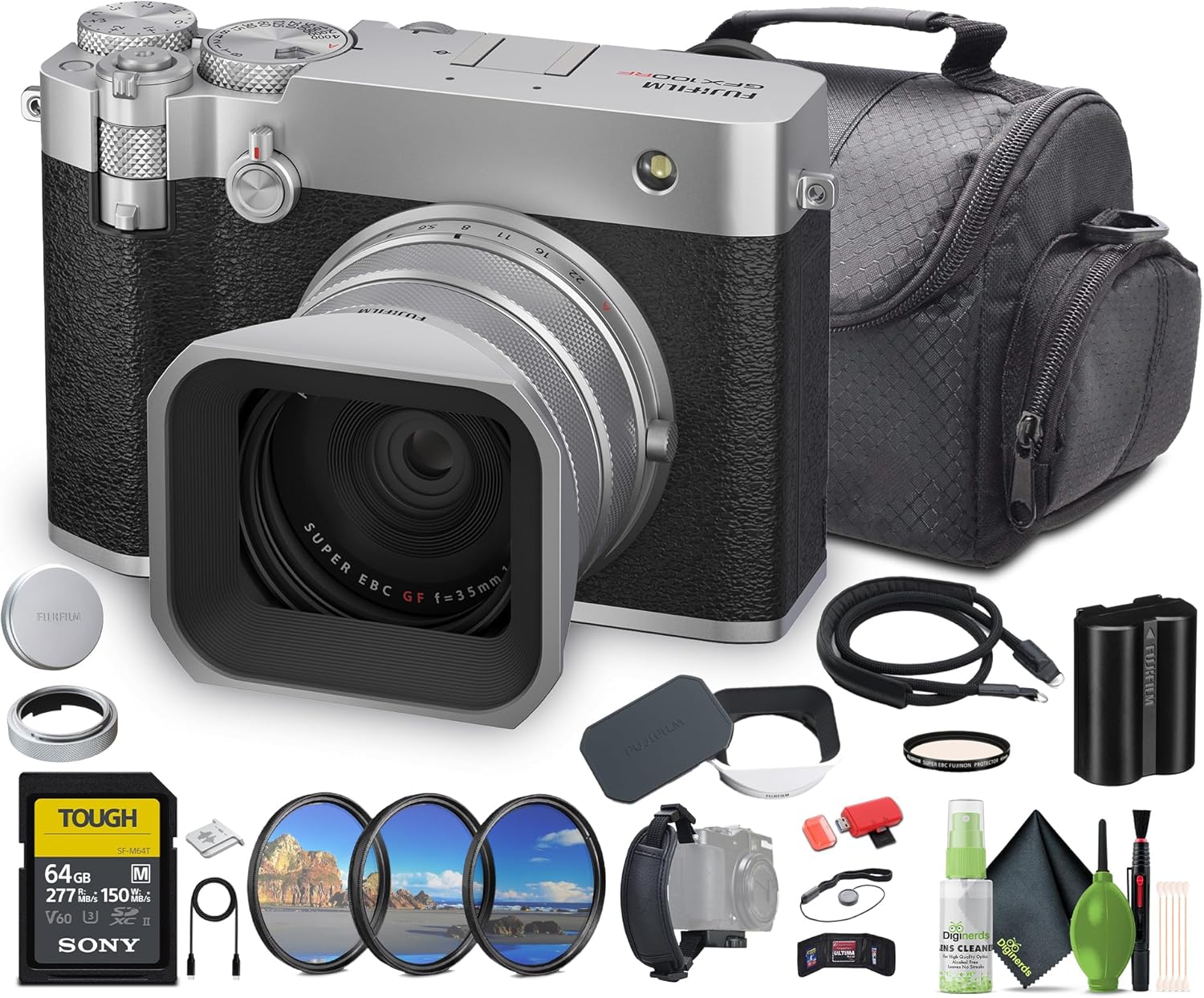FUJIFILM GFX100RF 102MP Large Format Mirrorless Digital Camera, Powerful Compact Rangefinder Style, 4K/30p Video, AI Autofocus, 35mm F4 Lens, Built-in ND Filter, 20 Film Simulation Bundle (Silver)