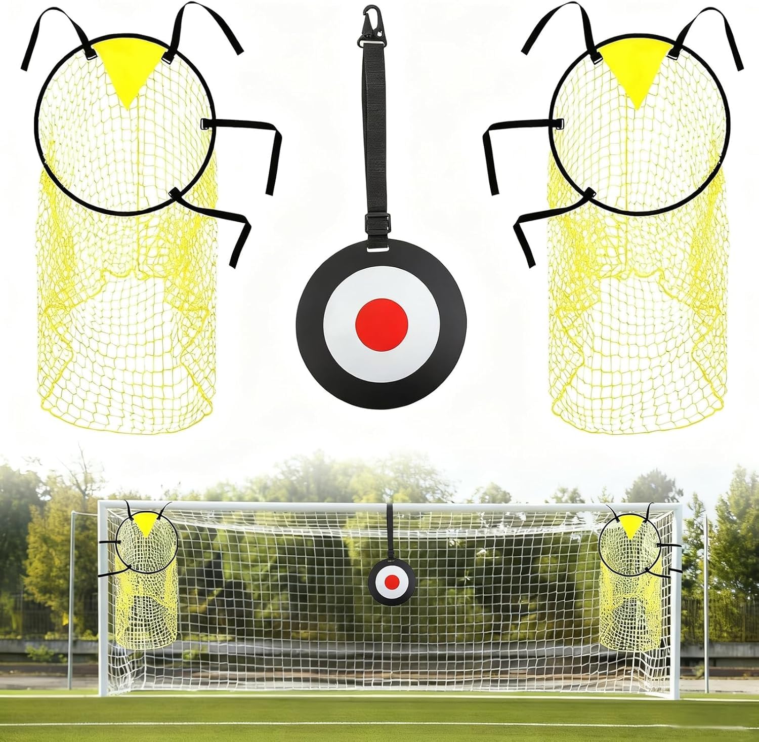 Football Net 3PCS Training Equipment: 2 Top Bins Football Targets & 1 Football Rebounder Net for Accuracy & Skill Improvement