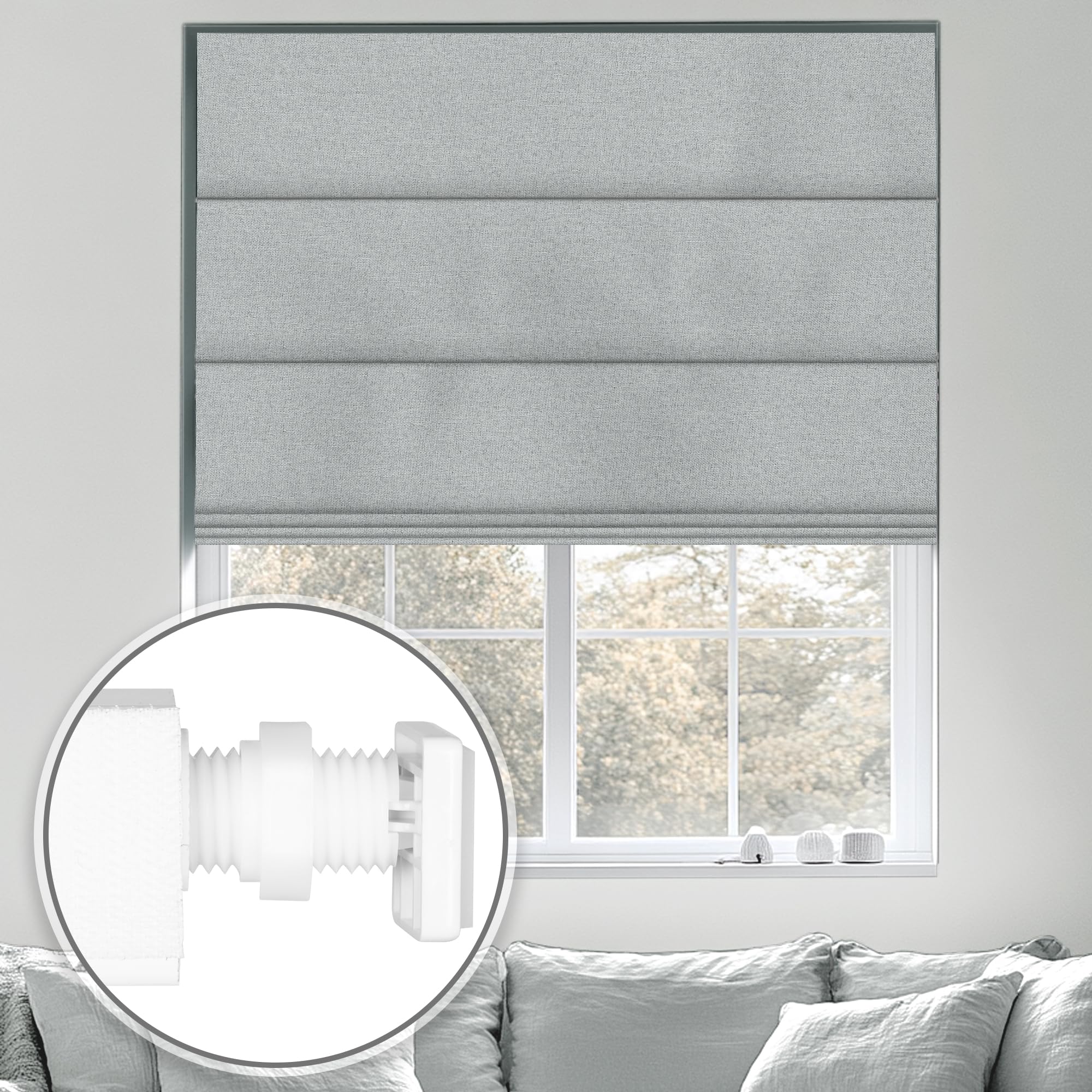 Sulugood No Tools No Drill Cordless Blackout Roman Shades, Room Darkening. Roller Blinds for Window, Roll Up Blinds for Window Bedroom, Living Room.