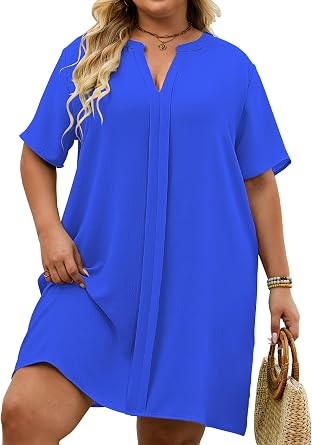 Womens Plus Size Swimsuit Coverup V Neck Short Sleeve Summer Beach Coverups Bathing Suit Cover Up XL-5X