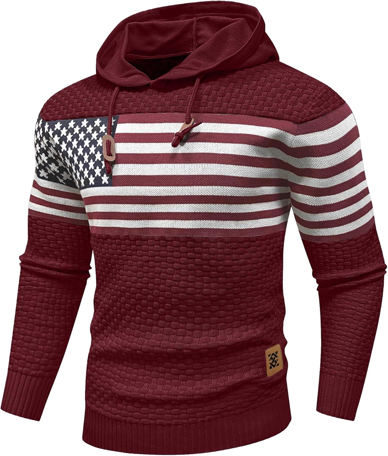 Zaitun Mens Hooded Sweatshirt Long Sleeve American Flag Knitted Hoodie Pullover Sweater