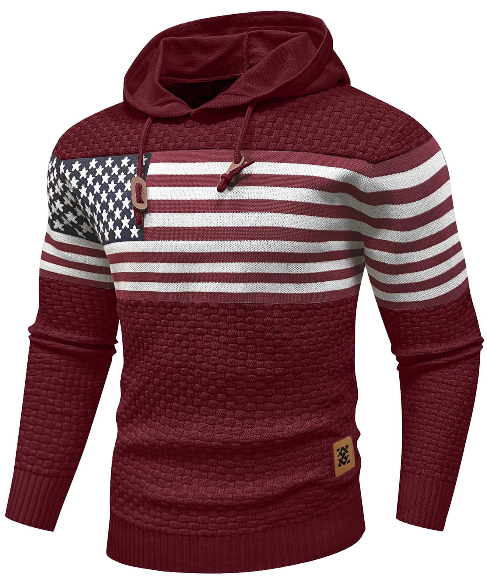 Zaitun Mens Hooded Sweatshirt Long Sleeve American Flag Knitted Hoodie Pullover Sweater