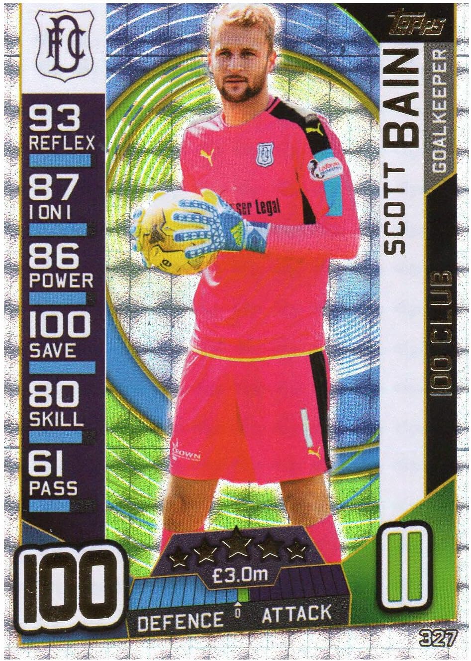 Match Attax 2016/17 SPFL SCOTT BAIN 100 CLUB DUNDEE SPL 16/17