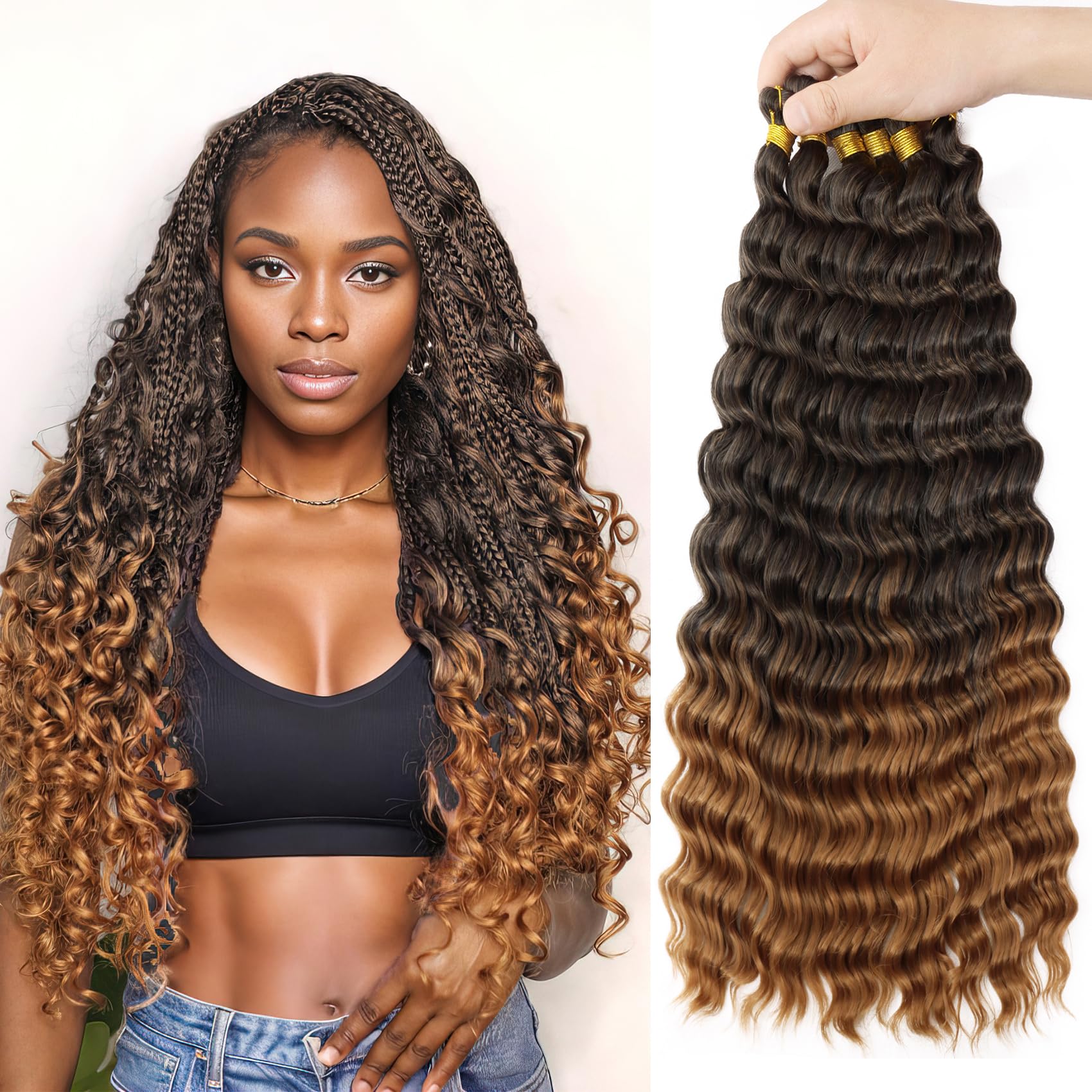 Eerya Ocean Wave Crochet Hair 18 Inch 6 Packs Deep Wave Crochet Hair for Black Women Synthetic Wavy Curly Braiding Hair for Boho Braids (18 inch,T1B/