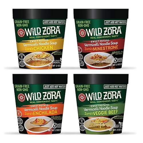 Miniatura 6 de Wild Zora Sopa de fideos Vermicelli, taza instantánea de aperitivo de sopa con fideos de vidrio de batata, sin gluten, hecha con ingredientes de