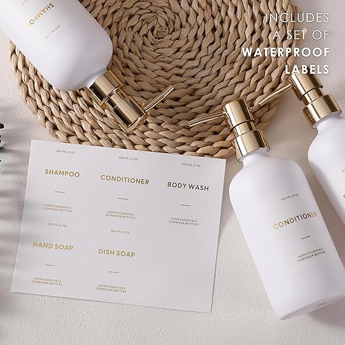 Miniatura 5 de HOMCDALY Dispensador de champú y acondicionador, paquete de 3 botellas recargables de 21 onzas, contenedor de champú, botella de bomba vacía,