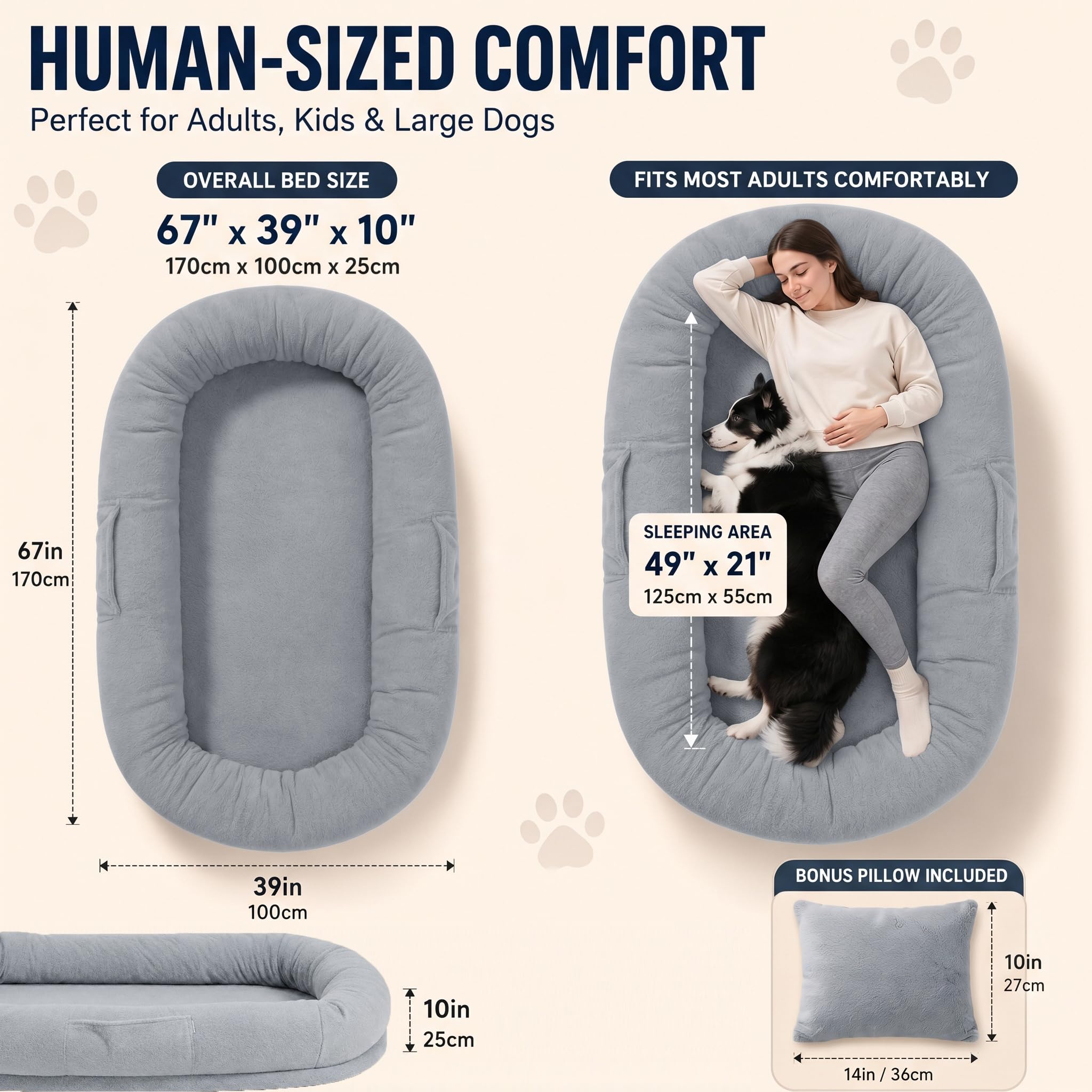 Amazon | 大型犬用ヒューマンドッグベッド - 高密度フォーム&フェイク