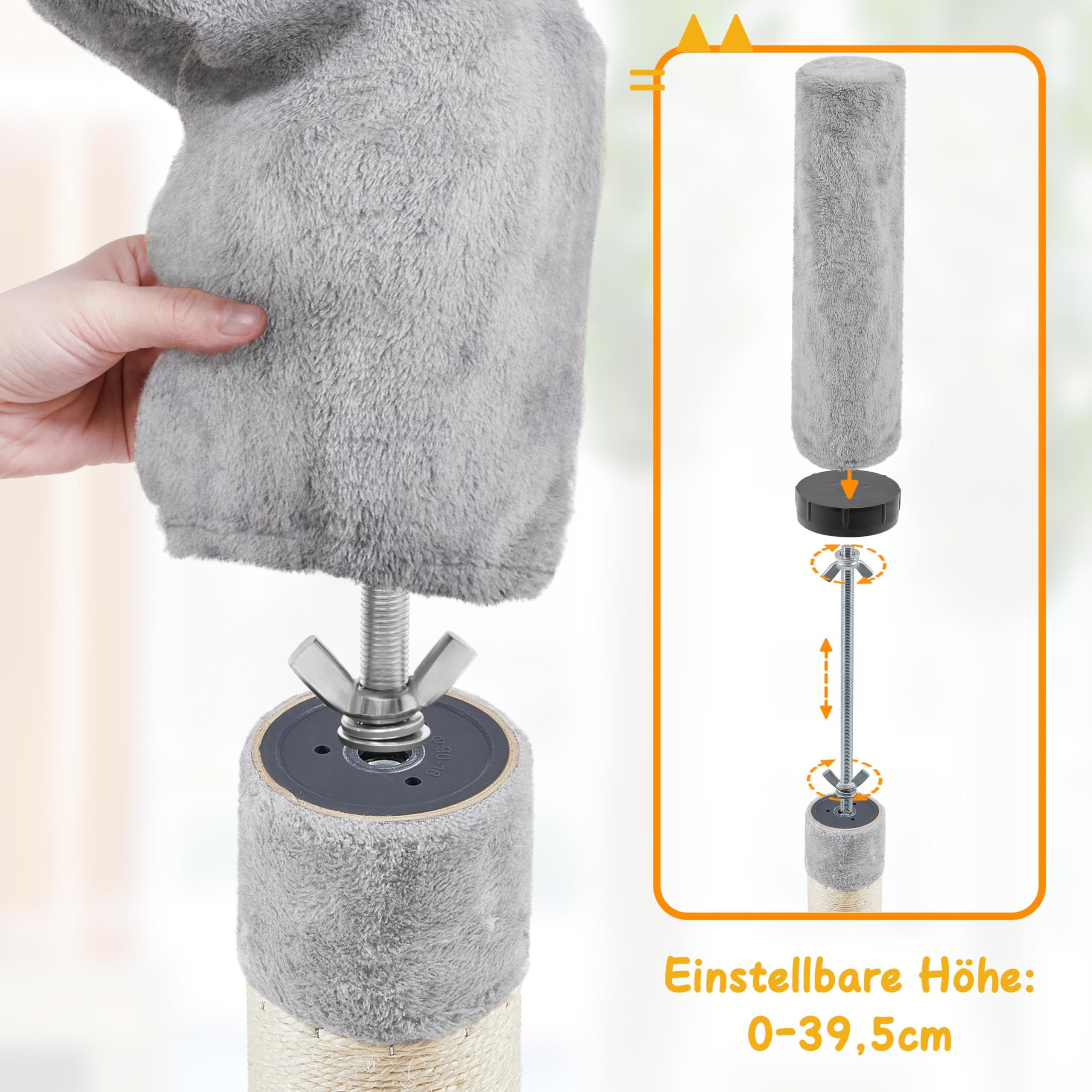 Yaheetech 226-265,5 cm Kratzbaum XXL Katzenbaum mit Deckenspanner hellgrau | Höhenverstellbar | Deckenhoch Katzenkratzbaum | mit 3 Kratzsäulen & 4 Plattformen | Flexibel Design | Kletterbaum