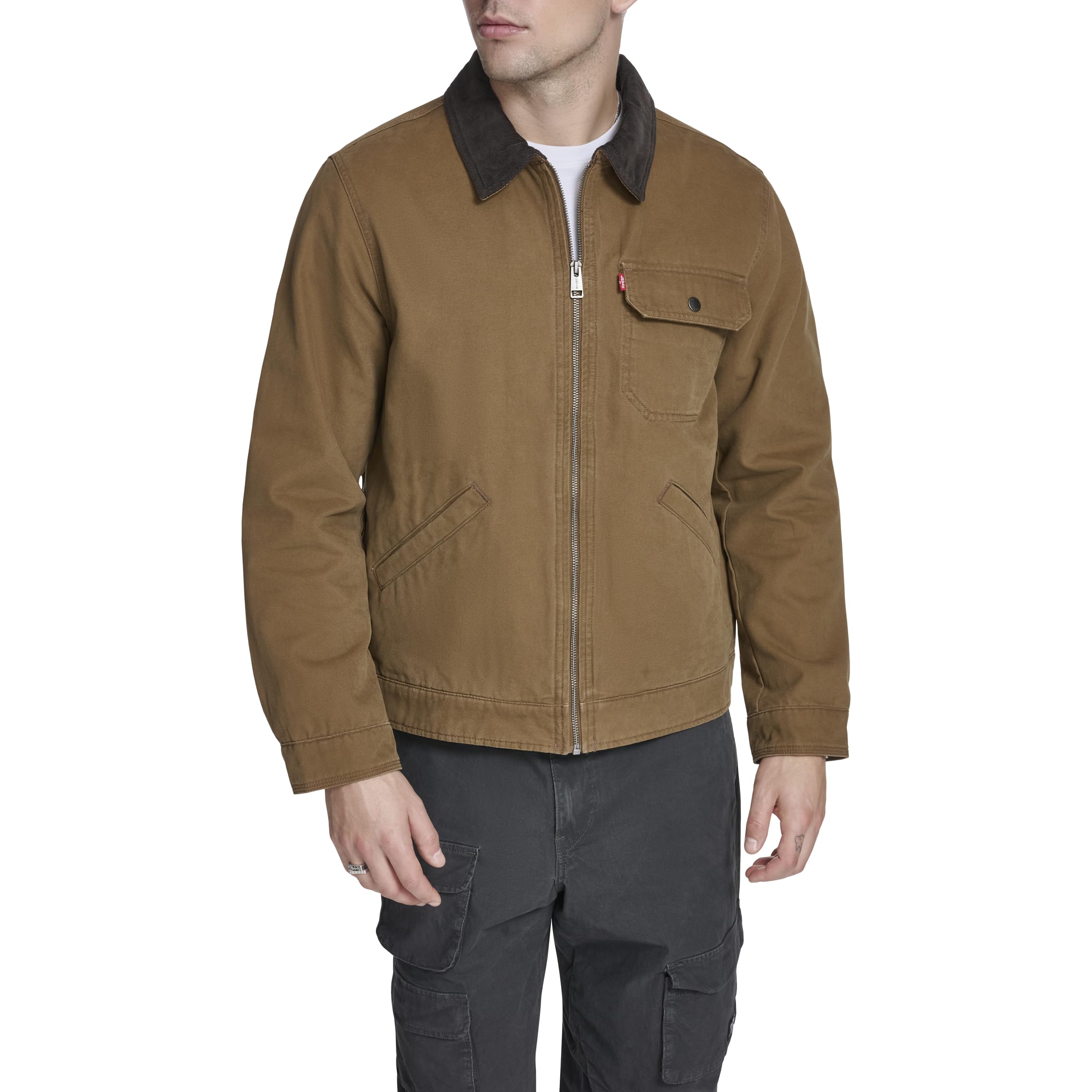 Levi's Men's Workwear Cotton Canvas Corduroy Collar Depot Jacket, Brown Lightweight, L