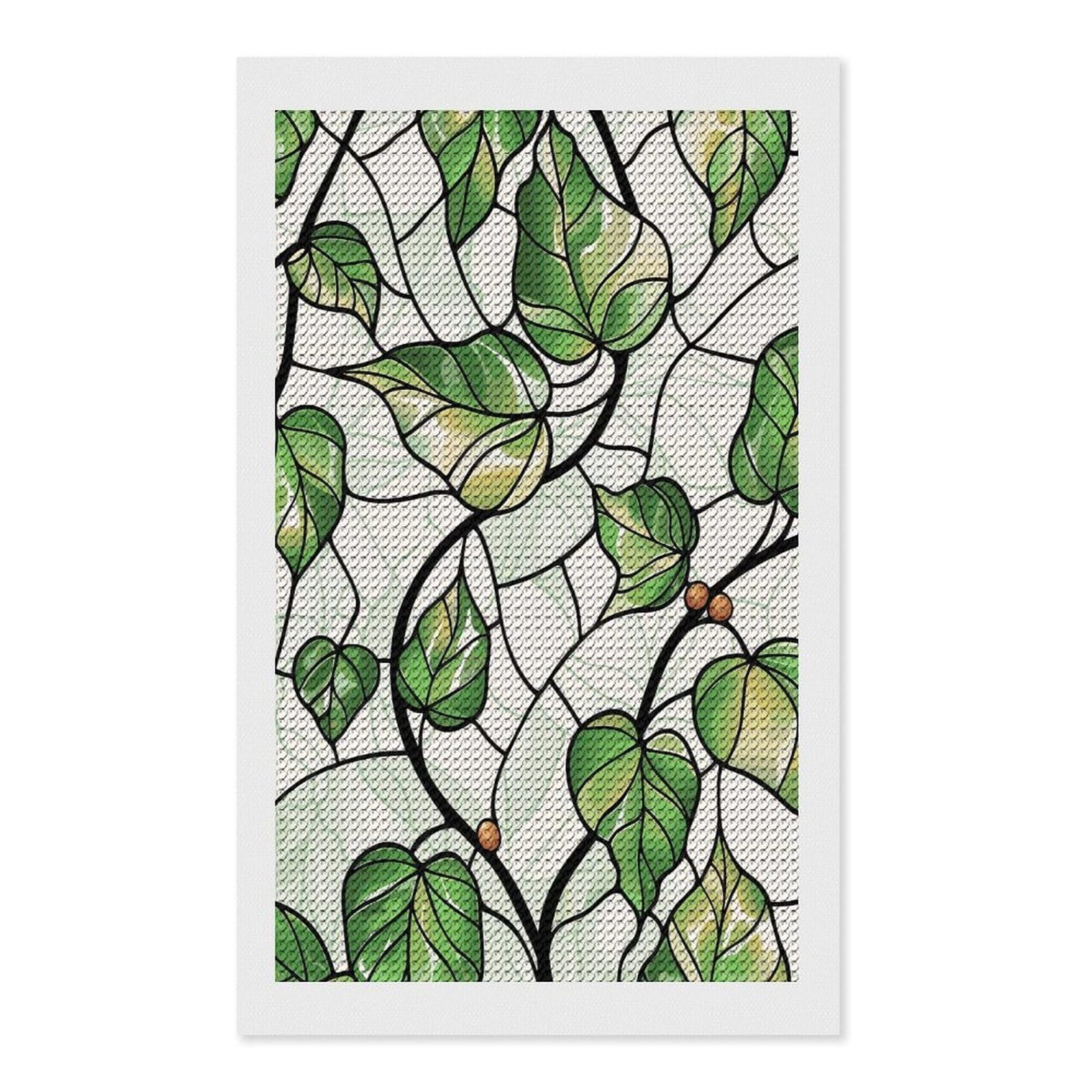 Junmoney Stained Glass Ivy Leaves Pattern DIY Diamond Art Canvas Kit 12"x20", for Teens, Finish and Display, Holiday Gift Idea, Vintage Style Decor