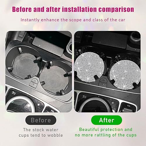 Miniatura 4 de Kewucn 2 posavasos brillantes para automóvil, 2.73 pulgadas, antideslizante, de silicona, con diamantes de imitación, posavasos universales para