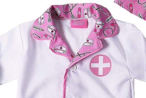 Miniatura 8 de Abrigo y máscara de médico para niños, disfraz de médico para niños, abrigo de médico para niños, rosa y blanco, para edades de 2 a 10 años