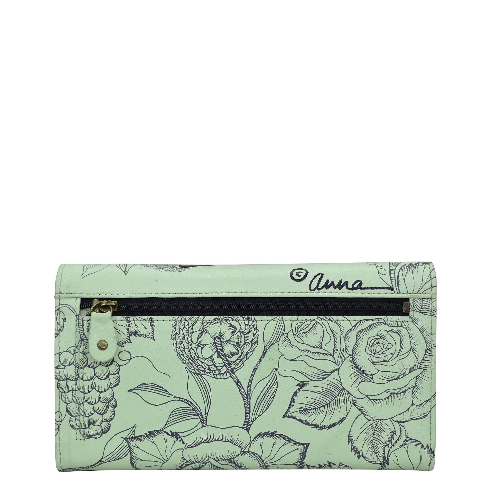 Anna by Anuschka Handbemalte Damen-Geldbörse aus echtem Leder für Damen mit Scheckheft
