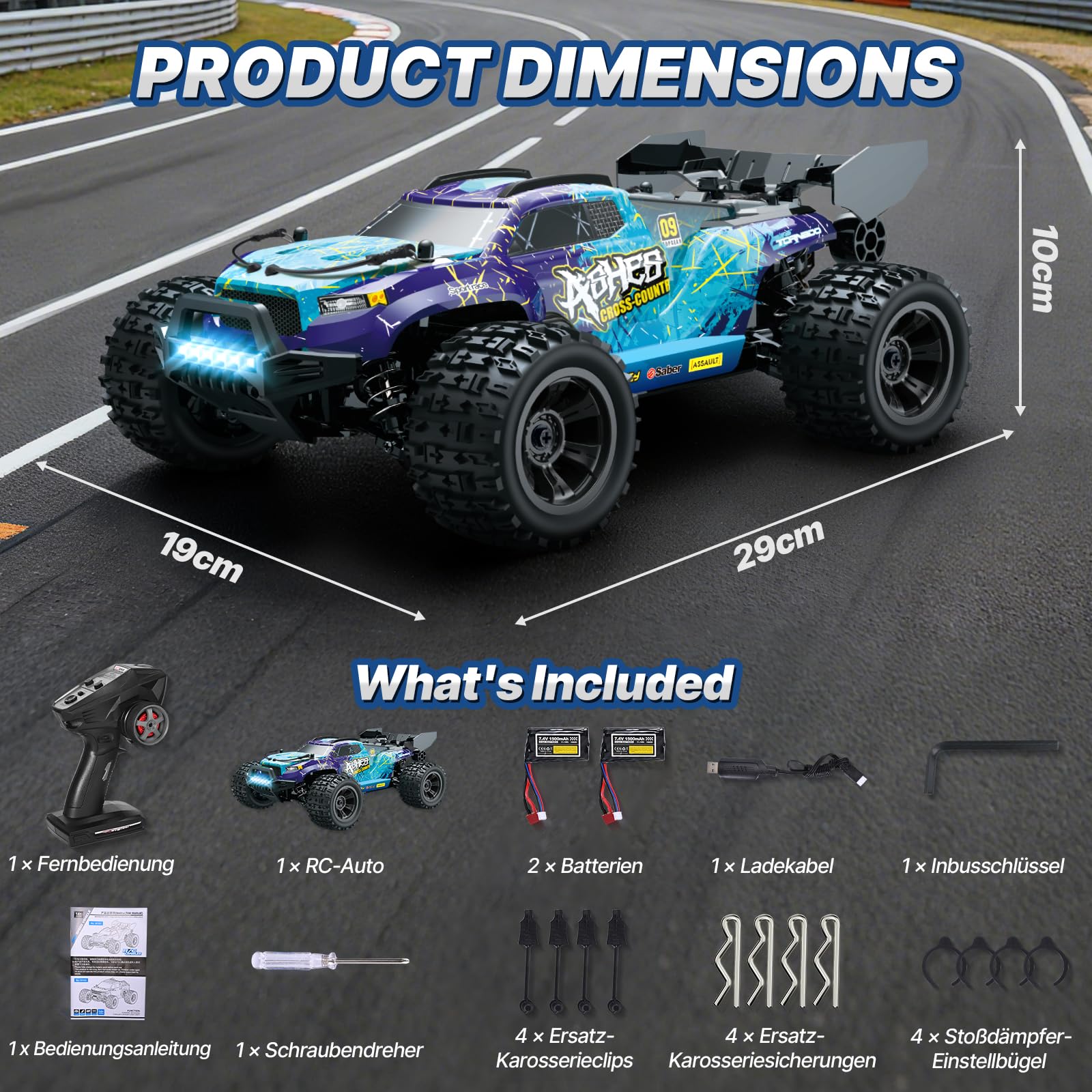 Coche teledirigido para adultos 1:18, RC Auto 2,4 GHz 4WD 40 km/h, coche RC Offroad sin escobillas con 2 baterías de 1500 mAh y motor RC380: cochecito RC impermeable para exteriores a partir