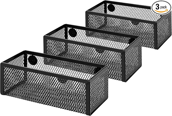 Amazon Basics Magnetic storage Bins, Office Caddy Storage, Black, Pack of 3, 6