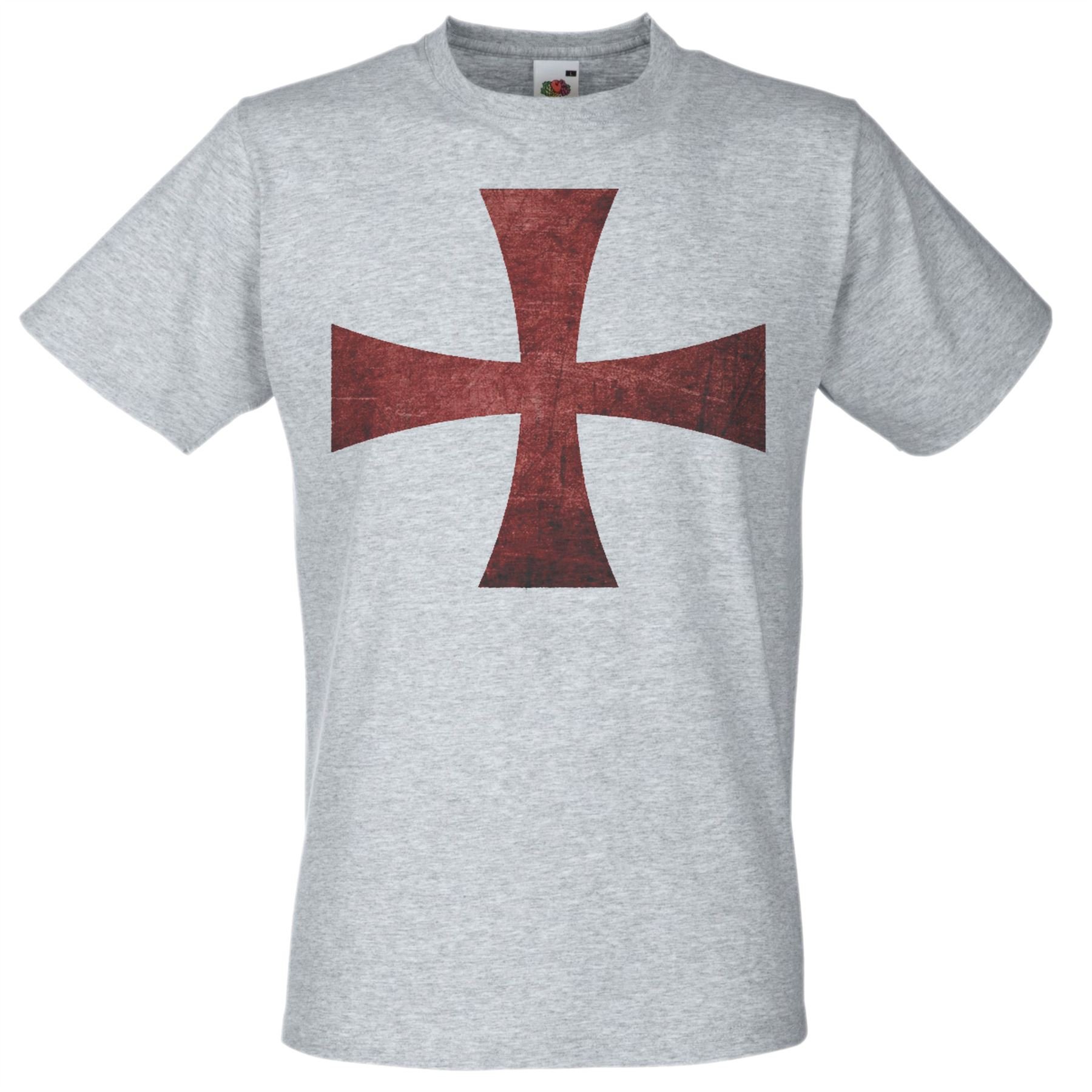 Adults Knights Templar Cross Soldiers of Christ Crusade Unisex Grey T-Shirt [L]