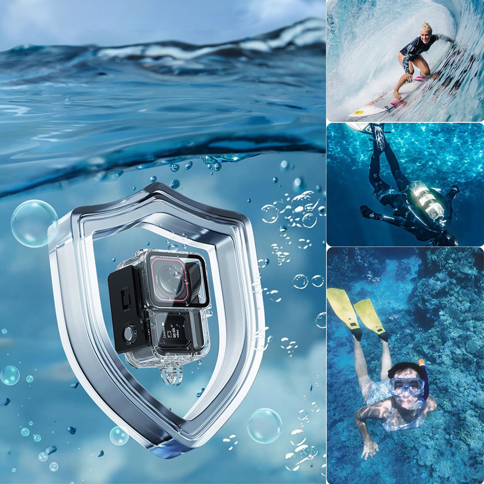 Boîtier étanche pour Insta360 Ace Pro 2, 45M Boîtier de plongée Non Amovible Microphone Housse sous-Marin Boîtier Horizontal-Vertical Boîtier de Protection Accessoires pour Insta360 Ace Pro 2
