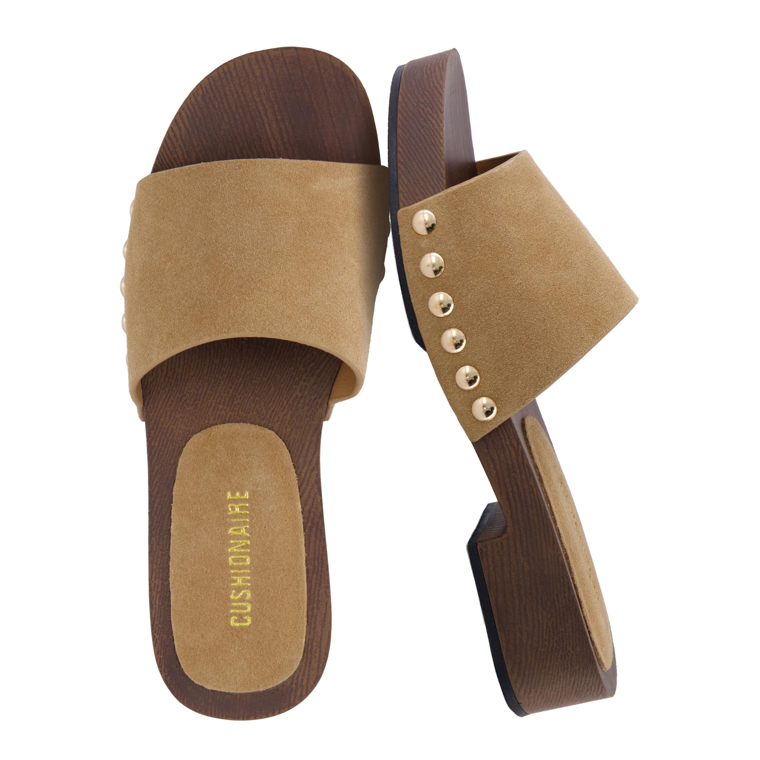 CUSHIONAIRE Timmi 100% Genuine Suede Slides for Women, Slip On Low Heeled Dress Sandal with Studded Detail — view 10