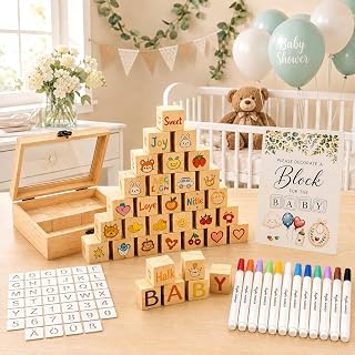 Babyparty Spiele Set 102 Stück, Bauklötze Bemalen Babyparty
