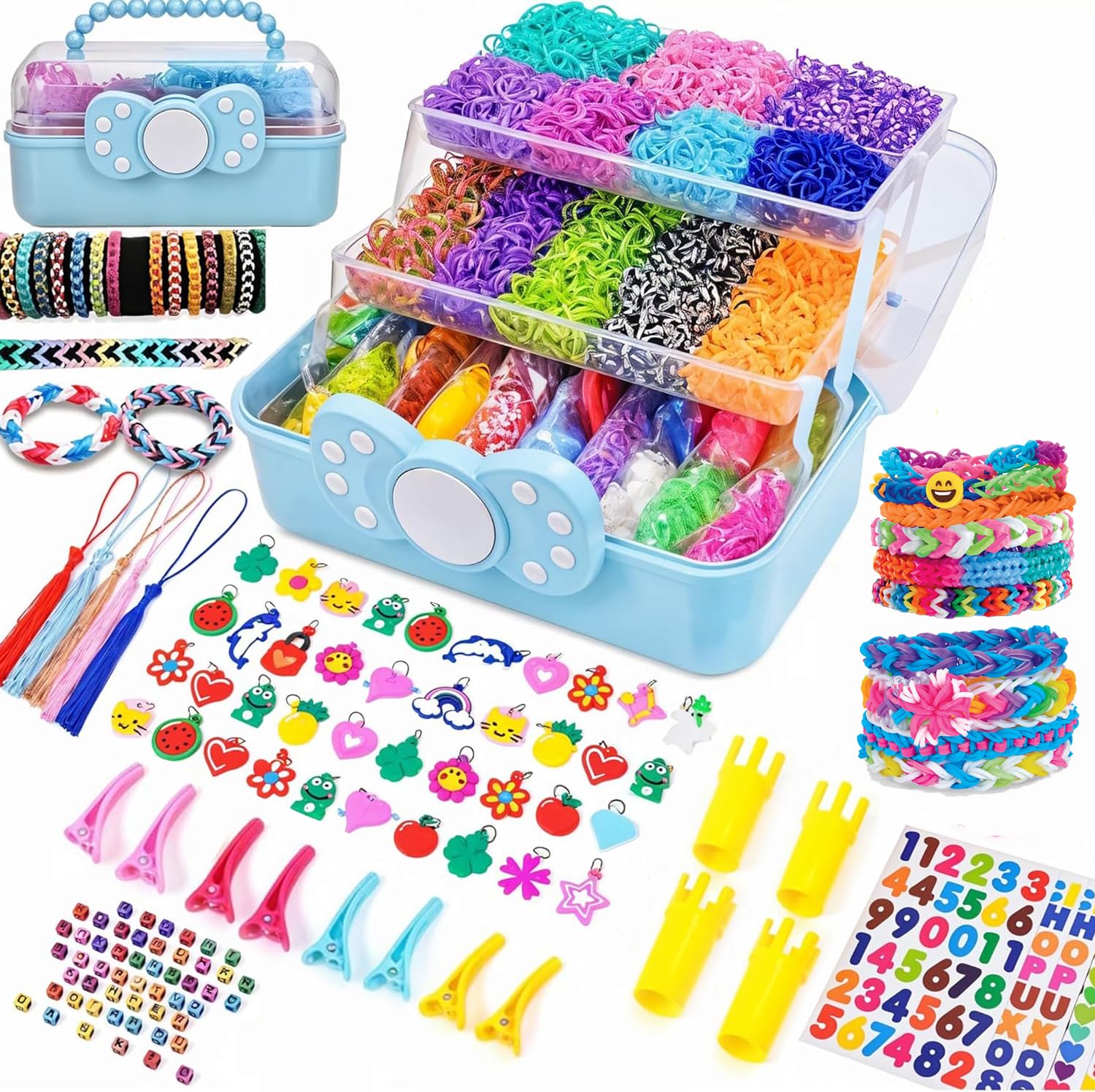 DasKid 17000+ Loom Bands Kit, 40 Vibrant Colors Loom Bands, Rubber Bands Bracelet Making Kit with A,B,C Beads