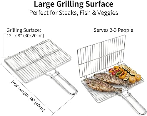 Miniatura 2 de Cesta de acero inoxidable para barbacoa al aire libre, rejilla de parrilla con cerradura resistente para pescado, verduras, carne, camarones, carne