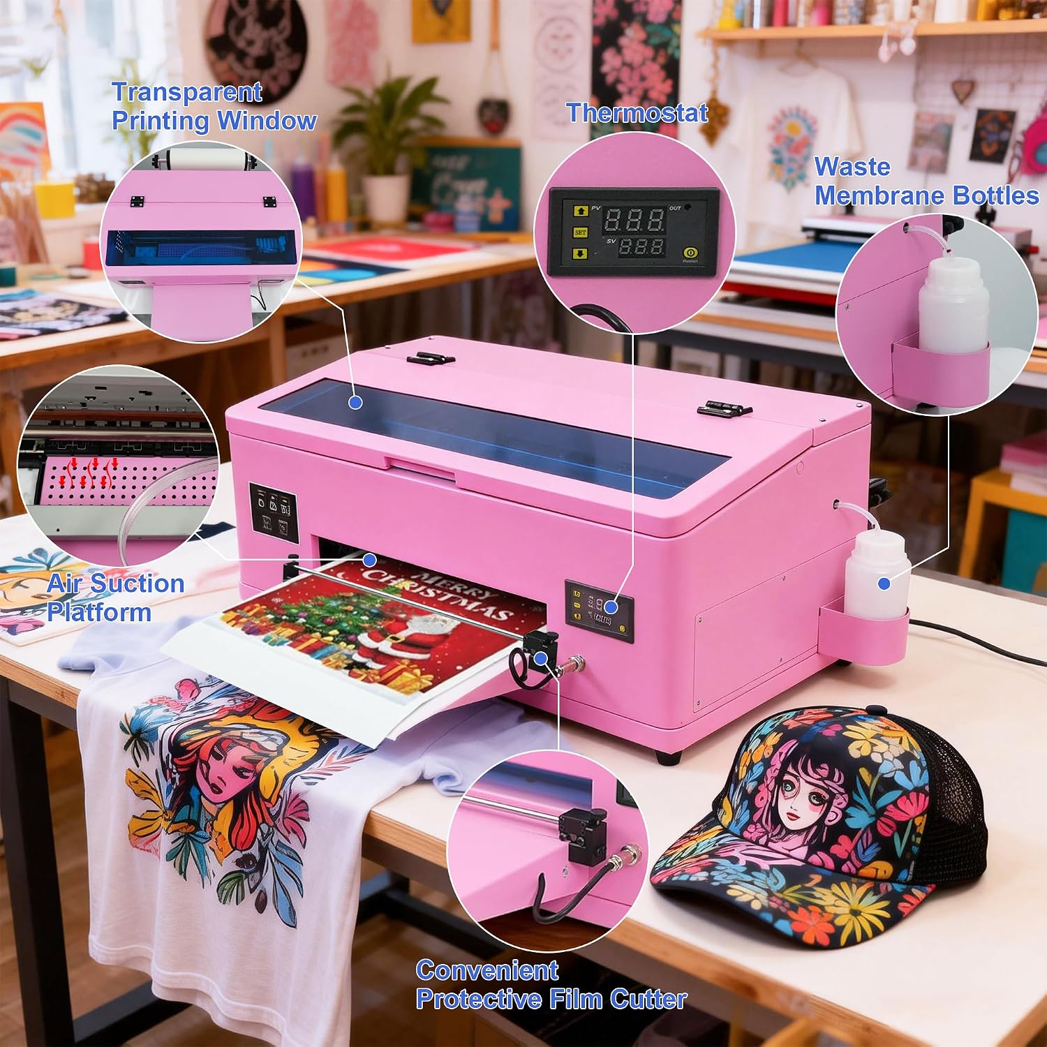 A3 DTF Printer R1390 for Beginner, A3 DTF Transfer Printing Machine for DIY Print T-Shirts Apparel with Automatic Cleaning Includes Software and Consumable (Remote Installation)