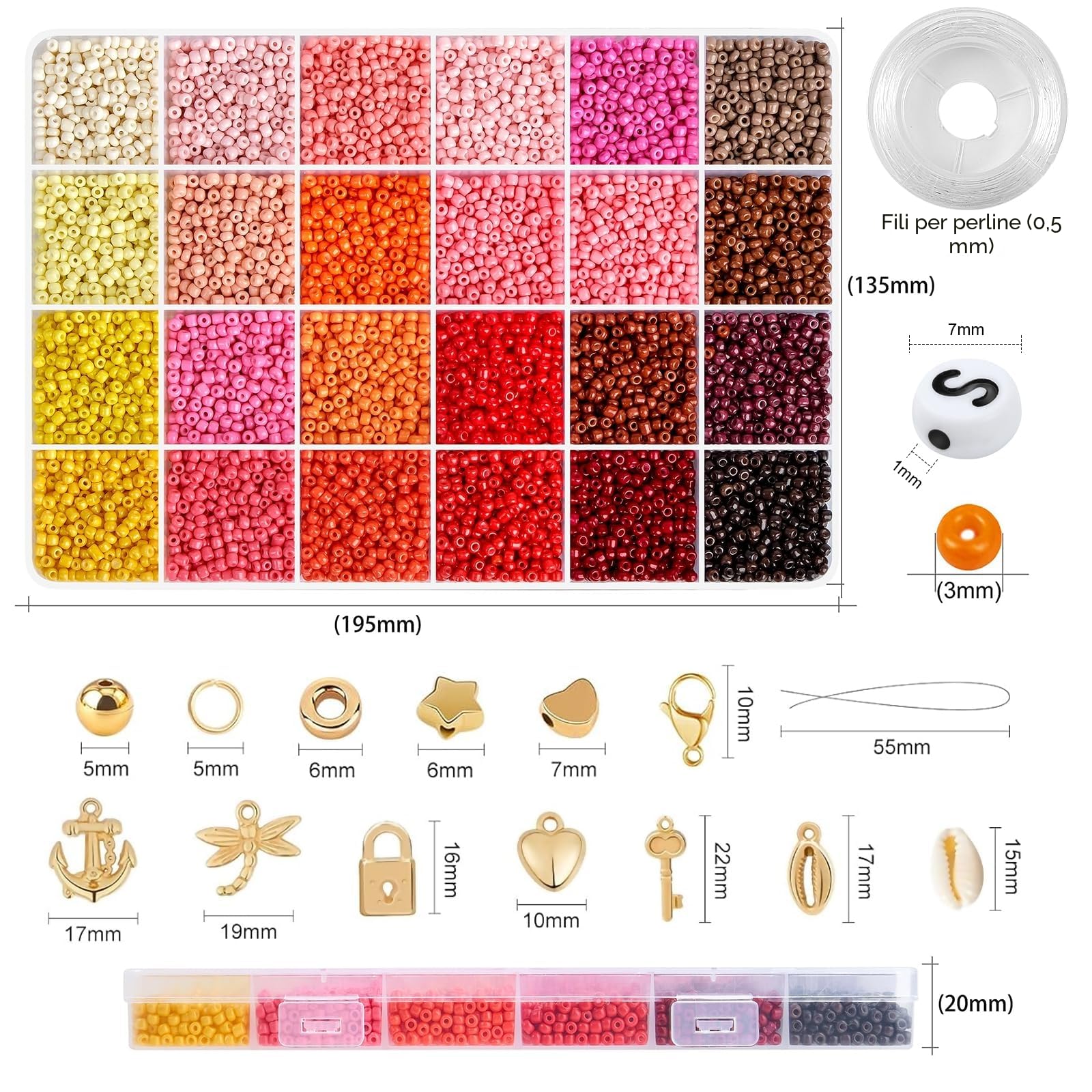 Ruby 3mm Perline Braccialetti, 16000 Pezzi Perline per Braccialetti con 300 Lettere Kit Braccialetti Palline Fai da Te, Kit Bracelet Regalo per Bambini e Adulti a Natale, Feste, Ricompense, ECC.