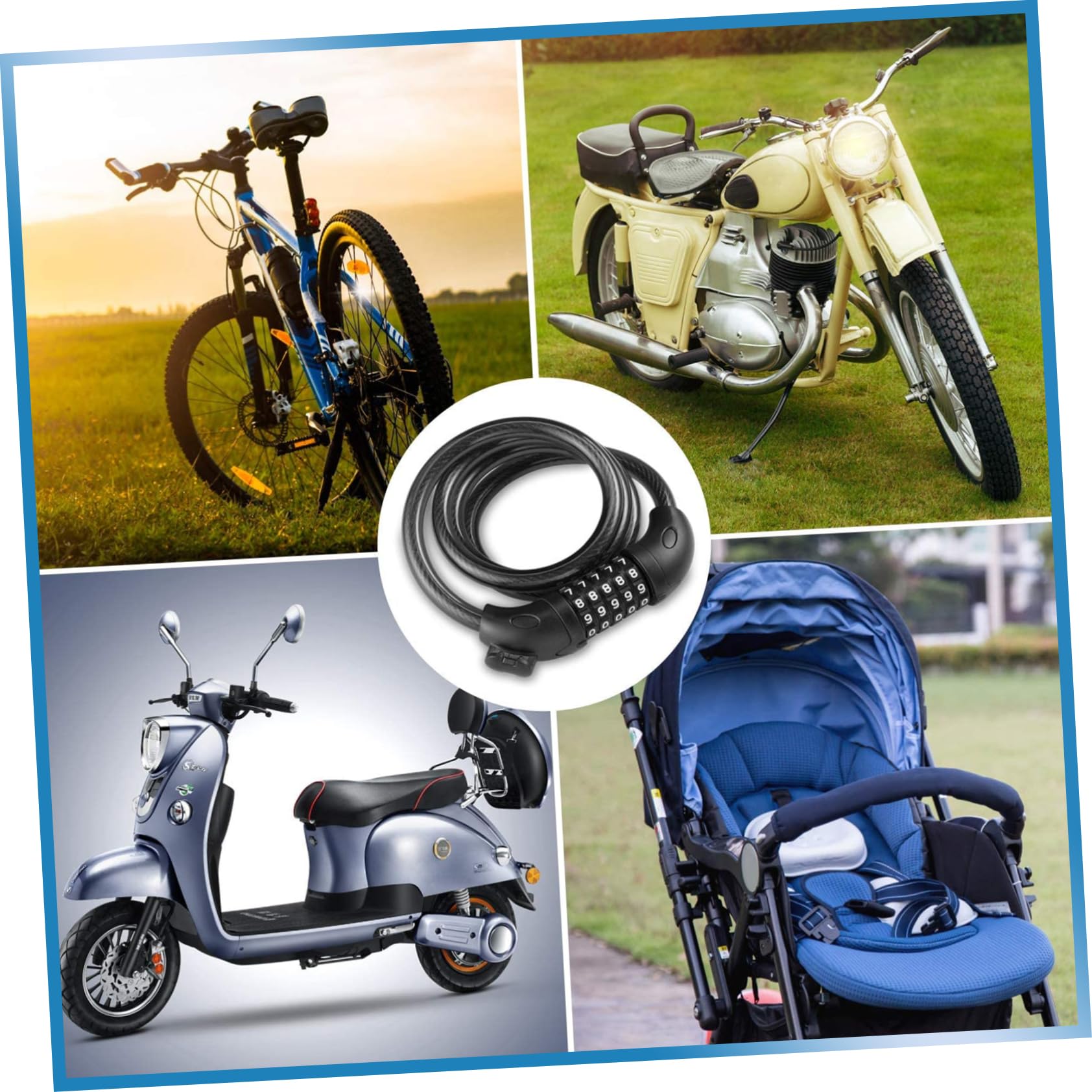 Lucchetto Catena per Bici Lucchetto di Sicurezza Cifre Ripristinabile Nero Adatto Biciclette Cancelli Recinzioni Scale