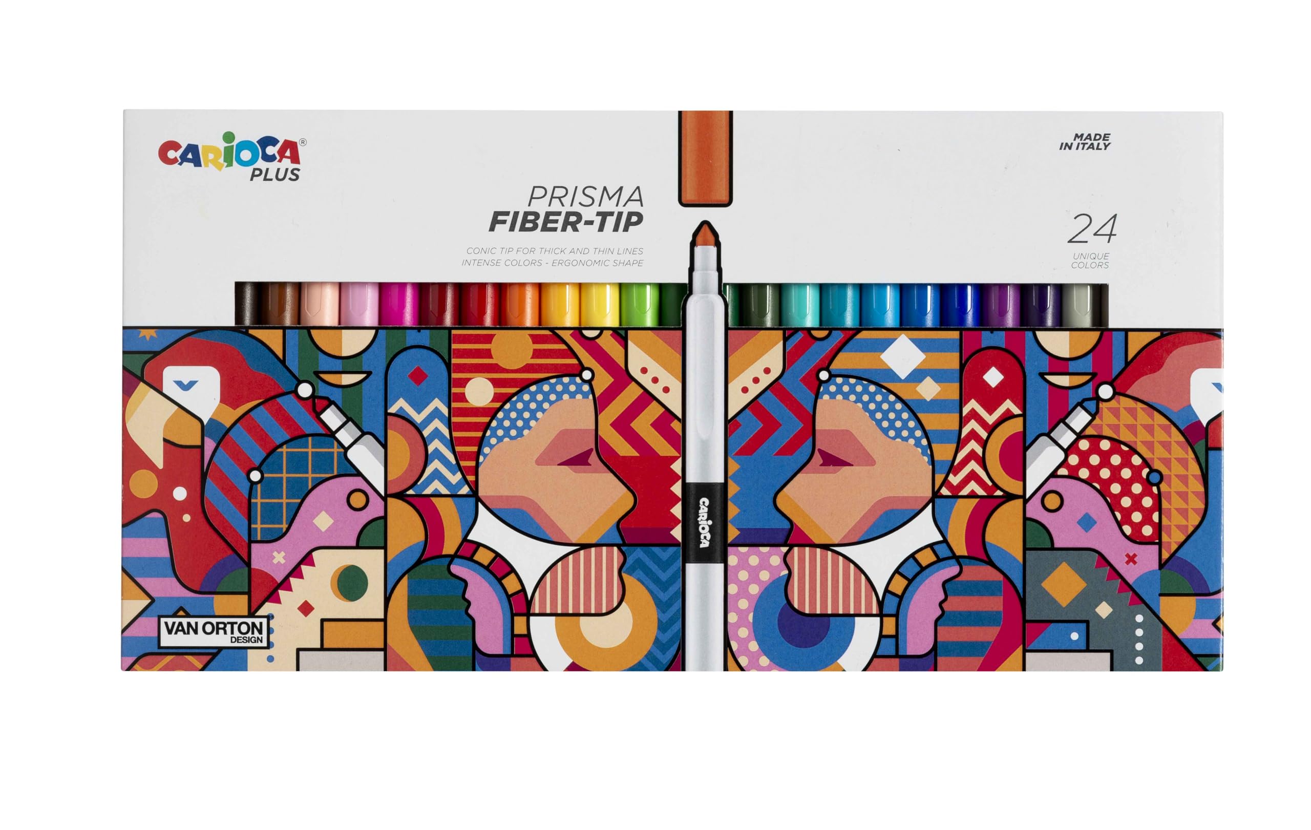 Carioca Plus Rotuladores Prisma Fiber Tip | Caja con 24 Rotuladores para Uso Artístico | Colores Intensos y Resistentes a la Luz | Punta Cónica para Trazos Gruesos y Finos | 24 piezas