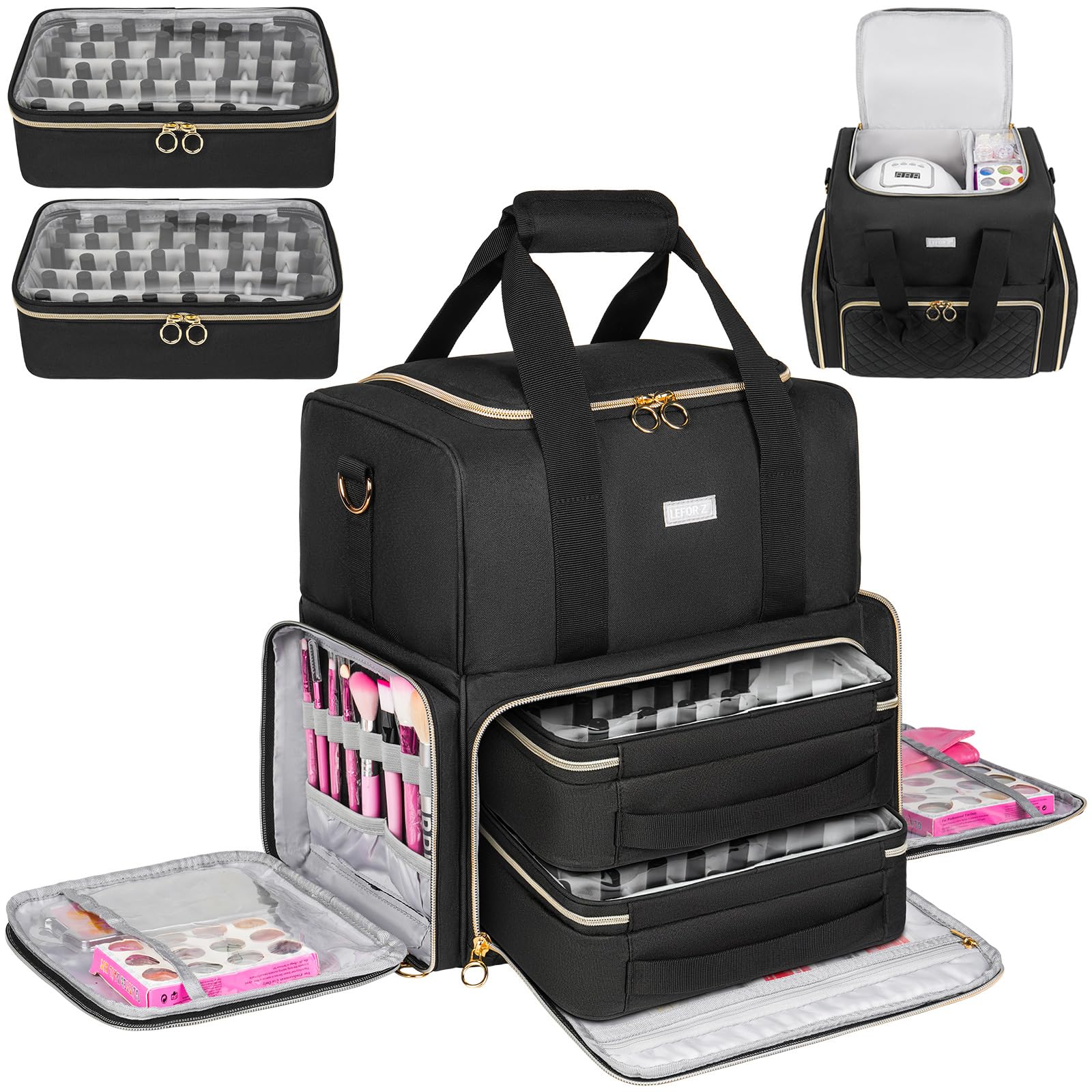 Nail Polish Organizer Holds 80+ Bottles and a Nail Lamp,Nail Polish Carrying Case with 2 Removable Bags,Nail Organizers and Storage for Nail Tech,