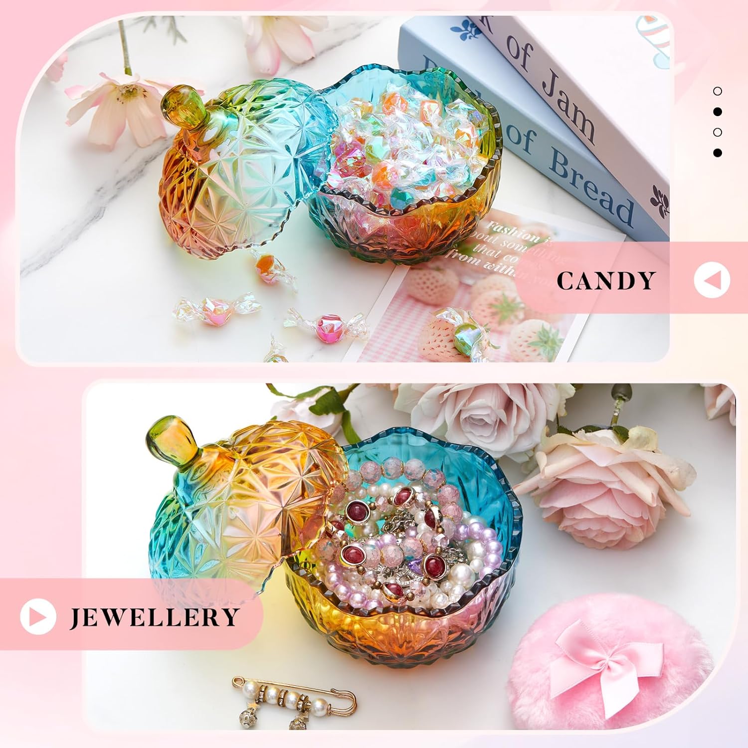 Tioncy 3 Pcs Large Body Powder Puff and Container Crystal Container Soft Washable Reusable Velour Face Body Glitter Wet Dry Makeup(Colorful) - Image 5