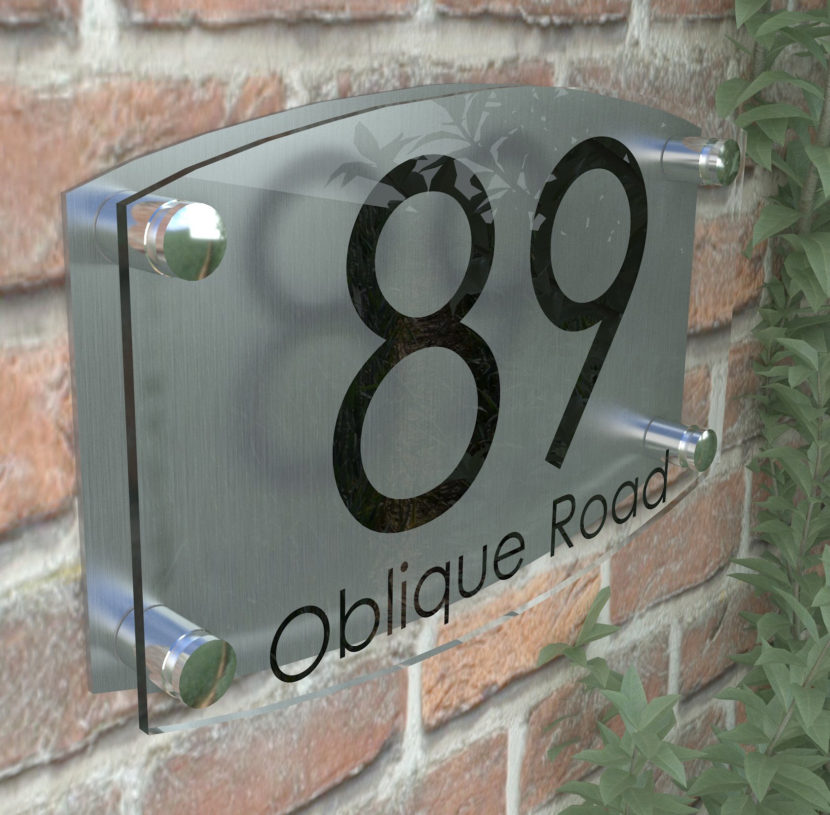 MODERN HOUSE SIGN PLAQUE DOOR NUMBER STREET GLASS EFFECT ACRYLIC ALUMINIUM NAME