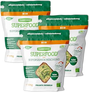 Planet Superfood 100% Organic Hemp Superseeds Blend Savoury Onion I 3 Pack of 175g I Superfood Protein Boost for Salad, Keto Diet I Plant Based Protein, Vegan Omega 3