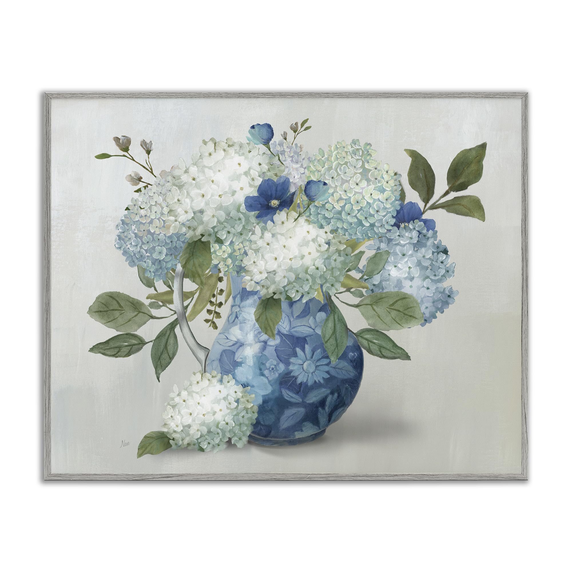 Stupell Industries Ornate Vase with Hydrangeas, Elegant Floral Bouquet Wall Art for Dining Room, 11 x 14 Inch Framed Giclée Print, by Nan, Made in USA Gift