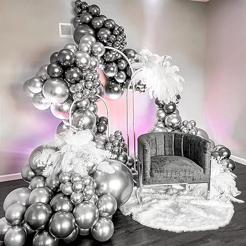 Miniatura 3 de FOTIOMRG 120 globos plateados metálicos de 5 pulgadas, pequeños globos de látex plateado cromado para fiesta, calidad de helio, para cumpleaños,