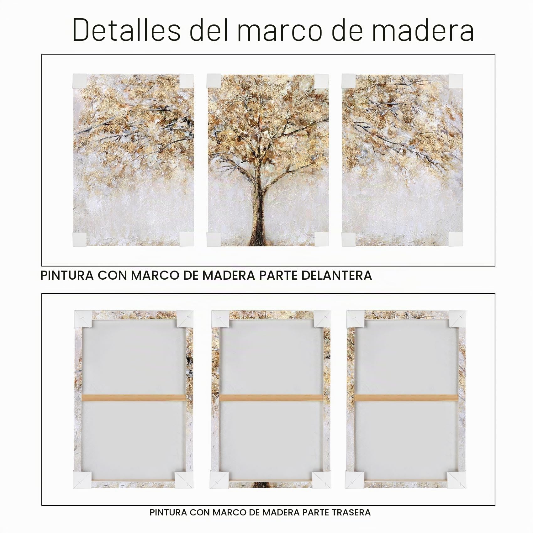 3 Pcs Marco de Madera Cuadro Modernos Lienzo Pintura Poster Autumn Árbol Imagen Foto Abstracto Amarillo Cuadros Decorativos Salon Dormitorio Comedor Pasillo Oficina Decoracion Pared 50cmx70cmx3