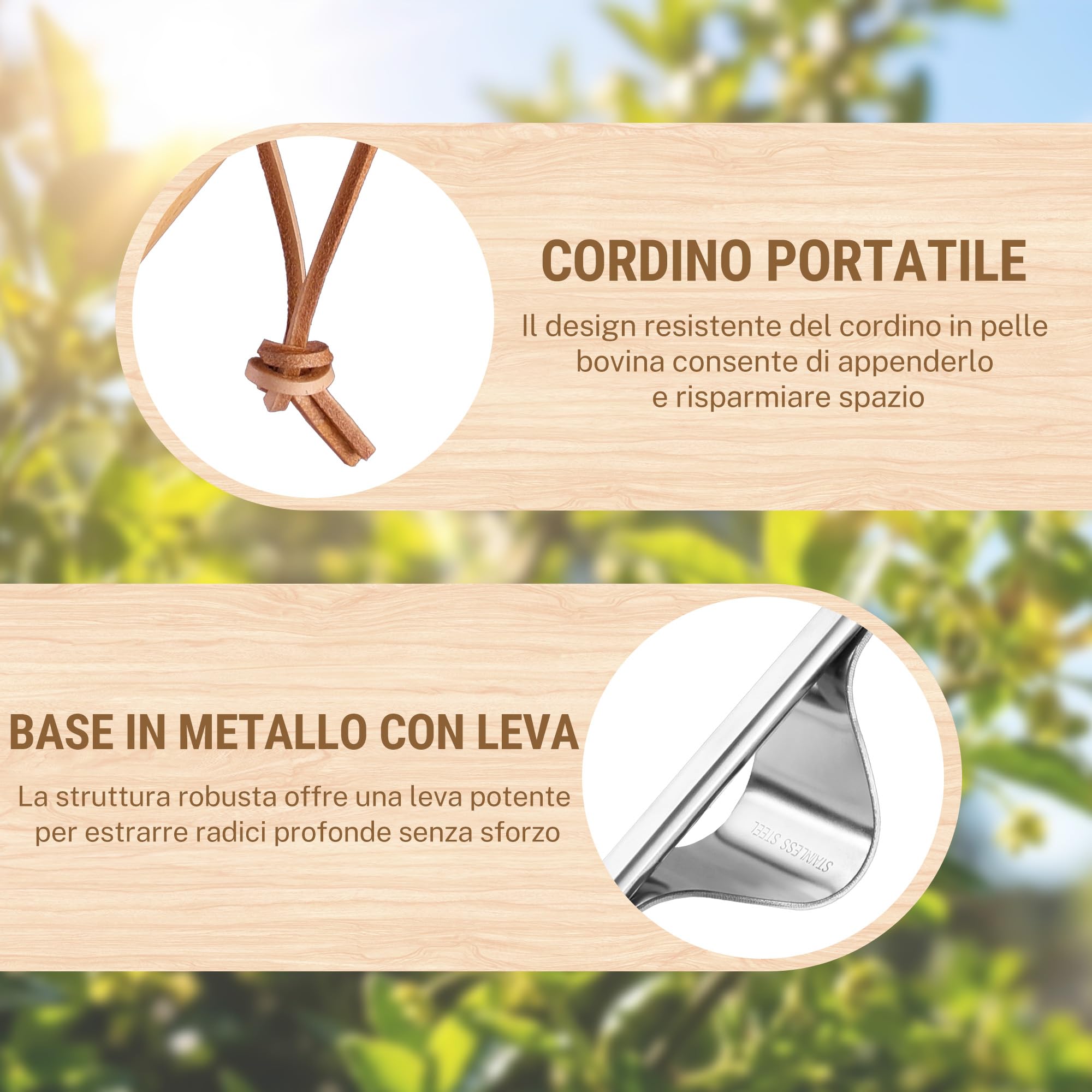 WORKPRO Estirpatore Erbacce Manuale in Acciaio Inossidabile e Legno di Faggio con Punta Vaffilata e Azione di Leva, Strumento Efficiente per Estirpare Erbacce, Utile Attrezzo da Giardino