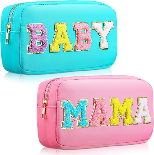 Miniatura 8 de Sanwuta Bolsa de cosméticos de nailon, bolsa de maquillaje con letras de chenilla, bolsa de maquillaje con cremallera, bolsa de artículos de tocador